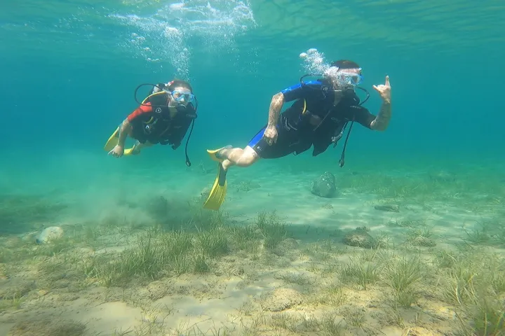 Scuba diving in crystal clear waters